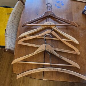 Antique wood wooden hangers fur branded new york montreal hotel lot of 5